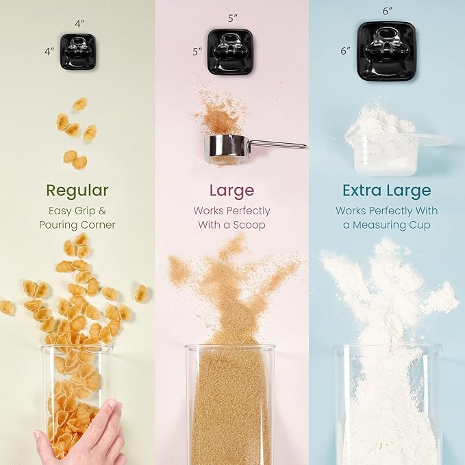 Felli Flip Tite Storage Container with Lid 6" XL Air Tight Ring Lock Top, Clear Acrylic Canister Set for Kitchen, Pet Cat Dog Food Treats, 5 lb Flour Sugar Pantry Organizer (Nest-L, Black)