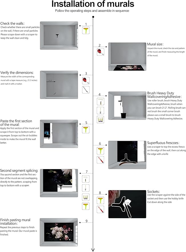 Dark Floral Wallpaper Mural Vintage Peony Flowers Black Background Wall Mural Bedroom (Not Peel and Stick)