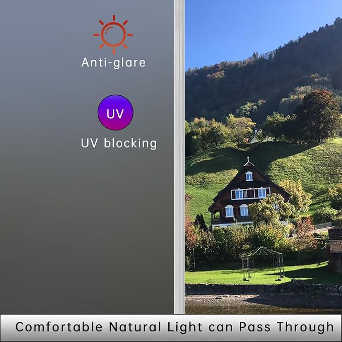 Frosted Glass Window Privacy Film Decorative, Bathroom Privacy Film for Glass Windows Cover, Static Cling, Removable, Reusable, Anti-UV, Anti-Glare, Heat Blocking,Gray,45.2X78.7Inch