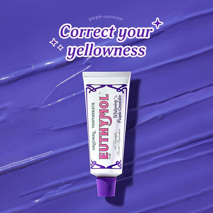 Euthymol Purple Whitening Toothpaste (3.7 fl oz) – for Yellow & Sensitive Teeth | Violet Tone-Up Formula, Instantly Brightens, 24H Stain Defense, Long-Lasting Fresh Breath