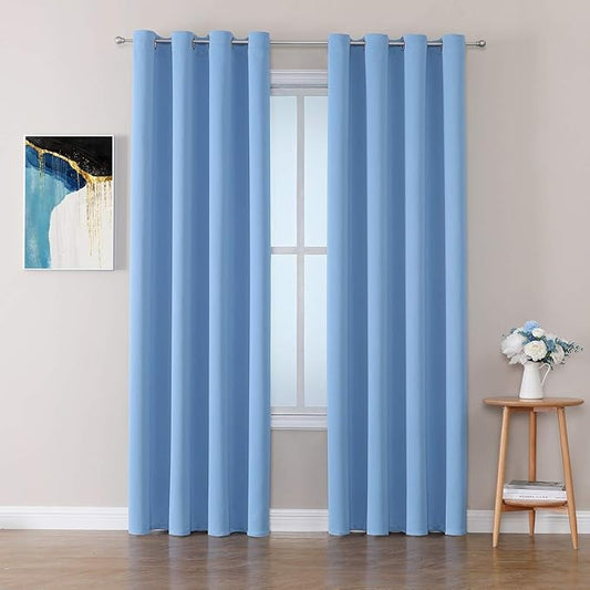 ChrisDowa Room Darkening Curtains 102 Inches Long 2 Panels Set for Living Room, Grommet Thermal Insulated Blackout Curtains for Bedroom (Sky Blue, 52 x 102 Inch)