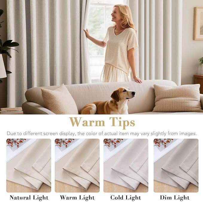 H.VERSAILTEX Room Darkening Curtains for Living Room Light Reducing Thermal Insulated Window Treatment Panels/Drapes Grommet Top 2 Panels (Ivory - 52 x 63 Inches)