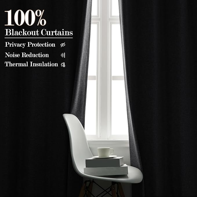 Extra Wide 100% Blackout Linen Textured Curtains - Room Dividers, W150 x L108 (1 Panel), Pinch Pleat Drapes for Living Room, Full Light Block Out Drapery for Sliding Door, Silver Grey