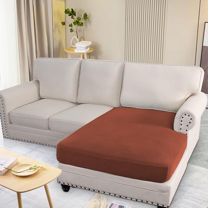 H.VERSAILTEX Super Stretch Individual Chaise Cover Sectional Couch Covers for L Shaped Sofa Both Left/Right Featuring Thick Jacquard Textured Twill Fabric (1 Piece Chaise Cover, Rust)