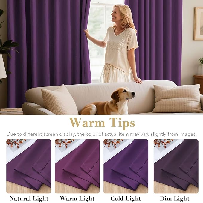 H.VERSAILTEX Blackout Thermal Insulated Room Darkening Window Treatment Extra Long Curtains/Drapes,Grommet Panels (Set of 2,52 by 96 - Inch,Solid Plum Purple)