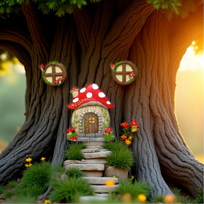Garden Fairy Decor for Outside Wall Tree Decoration Fairy Door and Window Accessories, Butterfly Mushroom Leaves Fairy House Kit, Fairy Garden Decor, Fairy Garden Decor, Fairy Garden Decorations