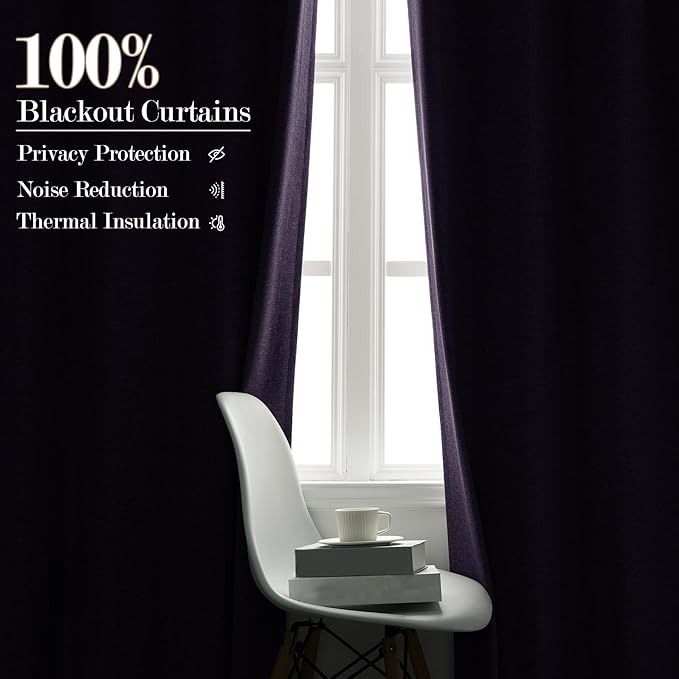 Extra Wide 100% Blackout Linen Textured Curtains - Room Dividers, W200 x L96 (1 Panel), Pinch Pleat Drapes for Living Room, Full Light Block Out Drapery for Sliding Door, Violet