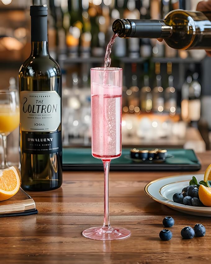 Ciaell 24 Pack Pink Plastic Champagne Flutes - Pink 6 Oz Disposable Champagne Glasses - Square Plastic Toasting Glasses for Party Birthday Anniversary Wedding