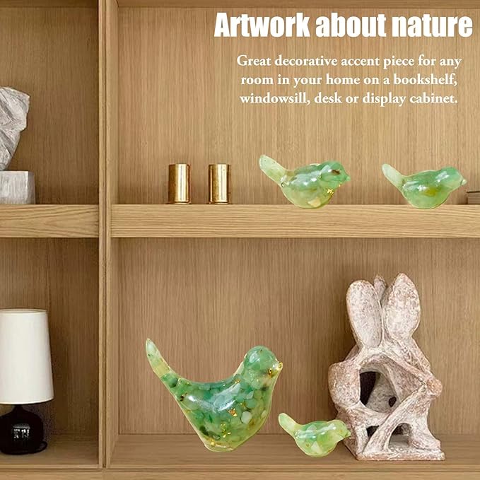 Crystal Bird Figurines, Resin Animal Statues, Miniature Decorative Gravel Birds, Home Decor (4PCS-GreenAventurine)