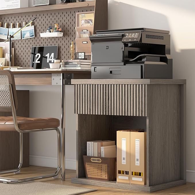 Fluted Nightstand Set of 2, 22.8" Wide Nightstands with Drawer Storage Large Wood BedsideTable Night Stands for Bedroom, Grey Oak