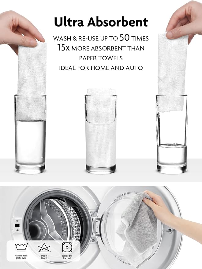 Fantasticlean Microfiber Cleaning Cloth Roll -90 Pack, Tear Away Microfiber Towels, 12" x 12", Reusable, Washable, Scratch Free, Ultra Absorbent Dish Rags for Car, Home, Garage or Shop (White)