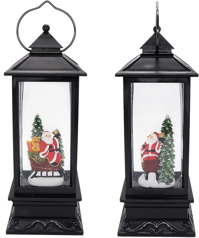 Eldnacele Singing Battery Operated & Plug-in Musical Lighted Christmas Snow Spinning Water Glittering Snow Globe Lantern Home Decoration and Gift, Santa Claus