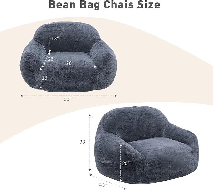 Giant Bean Bag Chair, Oversized Bean Bag Chairs for Adults and Kids, Gaming Chair Stuffed Memory Foam | Storage | Non-Slip, Removable Bean Bag Sofa Comfy Chair for Bedroom, Livingroom (Grey)