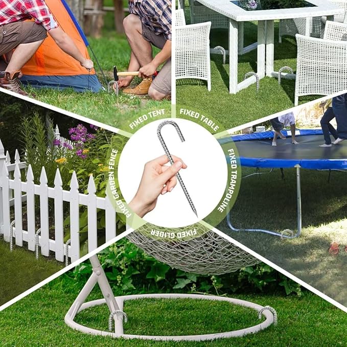 Ground-Stakes-Heavy-Duty-12 inch, J-Hook Rebar Stakes Galvanized Anti-Rust 20pcs Garden Stakes Metal Ground Anchors for Garden Dog Fence Chicken Coop Christmas Decorations Deer Fence