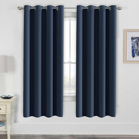 H.VERSAILTEX Ultimate Blackout Solid Grommet Thermal Insulated Curtain Panels/Drapes,52W x 72L - Inch (Set of 2,Navy)