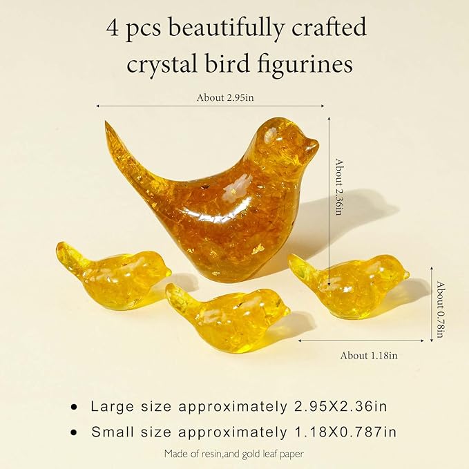 Crystal Bird Figurines, Resin Animal Statues, Miniature Decorative Gravel Birds, Home Decor (4PCS-Citrine)