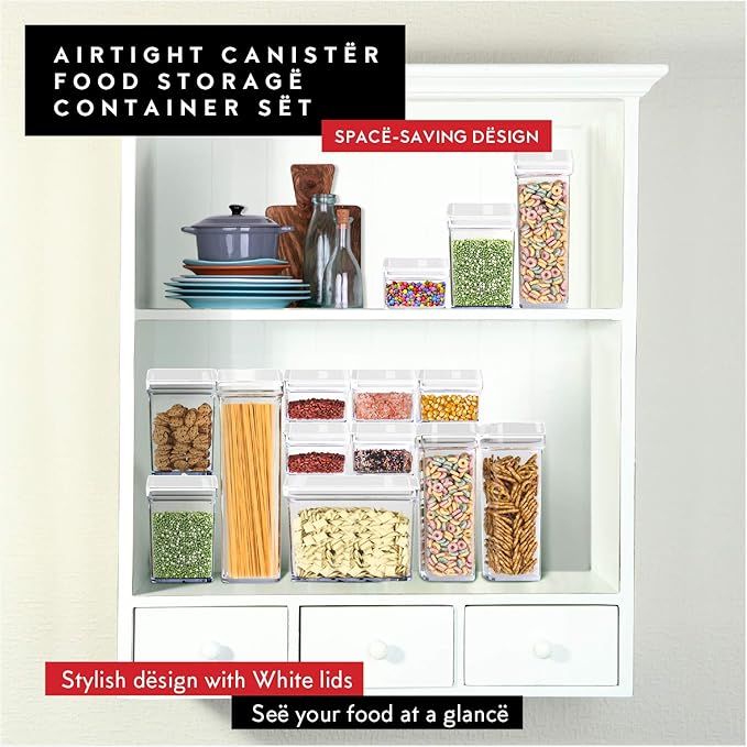 DWËLLZA KITCHEN Airtight Food Storage Containers with Lids - 5 Piece Set - Kitchen Accessories - Pantry Organization and Storage Containers for Food - Clear BPA-Free - Keeps Food Fresh & Dry