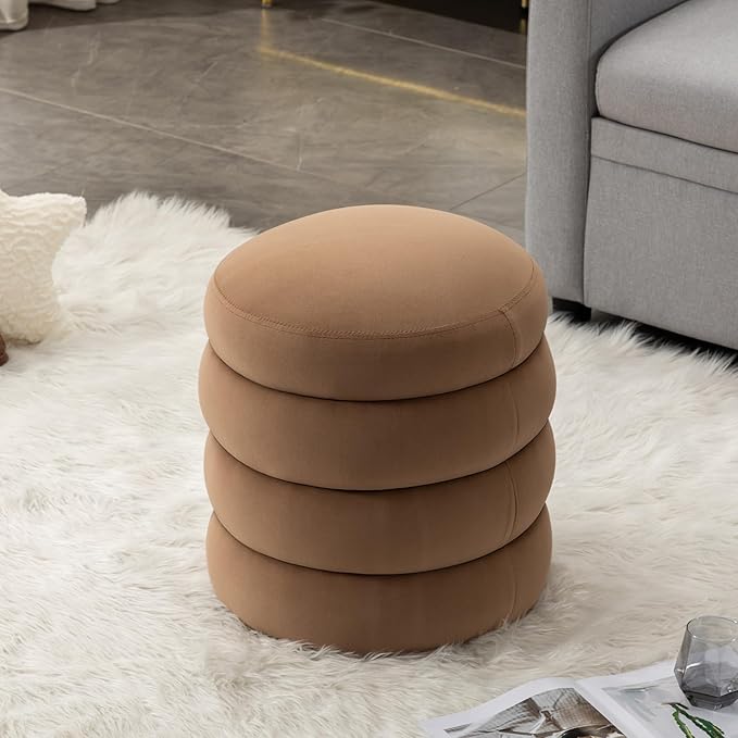 Furniliving Modern Round Ottoman, Soft Bedroom Ottoman Footstool Round Ottomans Stool for Living Room, Makeup Room, Coffee, Velvet
