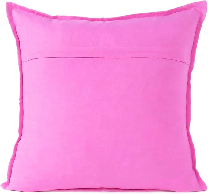 Eyes of India Embroidered Decorative Boho Throw Pillow Cover with Mirrors, Handmade Bohemian Accent Cushion Case for Sofa Couch Bedroom Living Room (Pink, 16" x 16")
