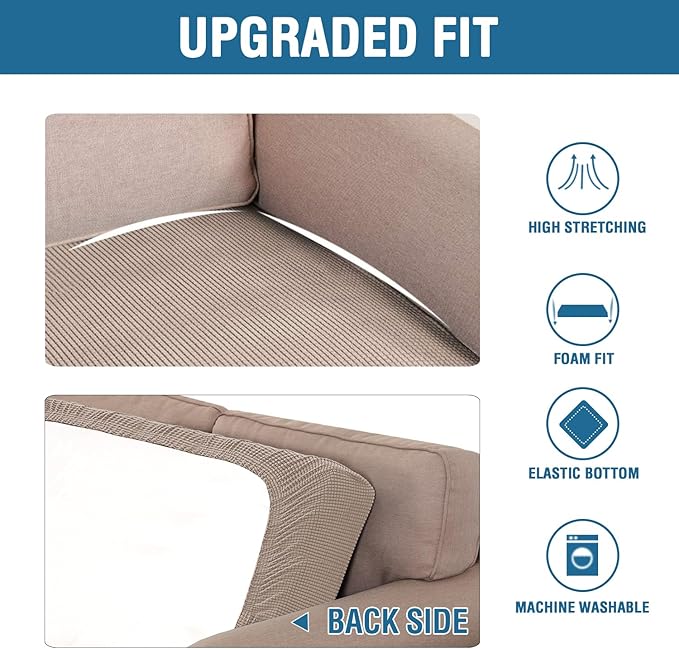 H.VERSAILTEX Super Stretch Individual Seat Cushion Covers Sofa Covers Couch Cushion Covers Slipcover Sets Thick Jacquard Textured Twill Fabric (1 Piece Loveseat Cushion Cover, Sand)