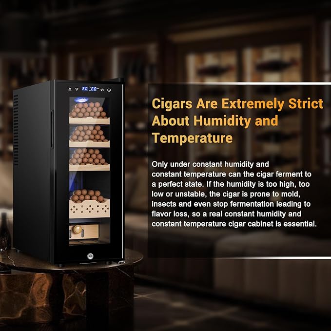 Cigar Electric Humidor, 35L 250 Counts Large Capacity Thermostatic Electric Cigar Cooler Cabinet with Digital LED Screen, Safety Lock,Smart Humidity & Temp Control, Gifts for Men