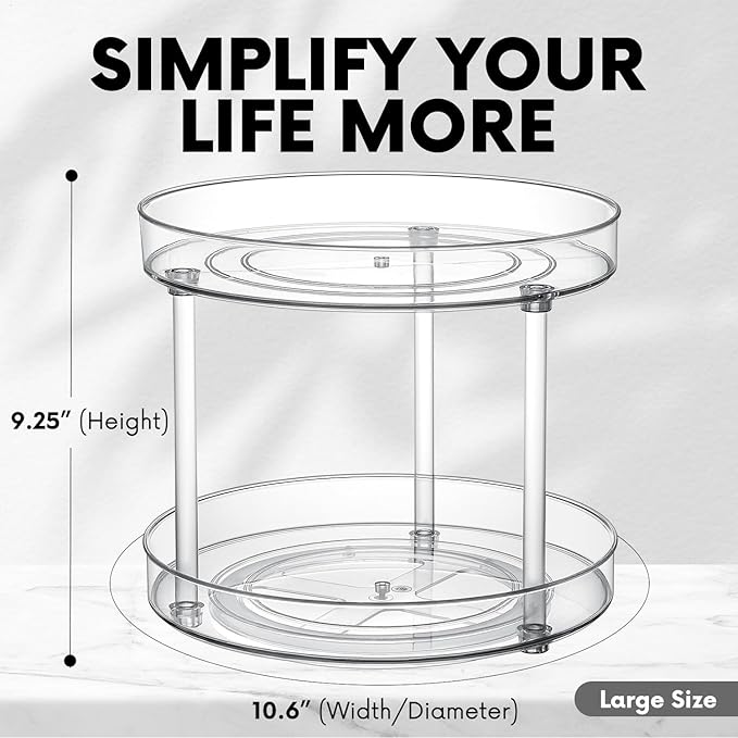 Clear Lazy Susan Organizer, Rotating Kitchen Pantry Organization and Storage, Medicine Cabinet Organizer, Lazy Susan Turntable Organizer for Cabinets, Bathroom, Refrigerator, Dresser, Spice Organizer