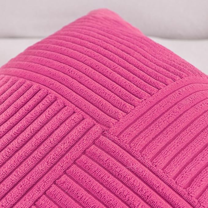 Fancy Homi 2 Packs Hot Pink Decorative Throw Pillow Covers 18x18 Inch for Living Room Couch Bed Sofa, Rustic Farmhouse Boho Home Decor, Soft Corss Corduroy Patchwork Textured Cushion Case 45x45 cm