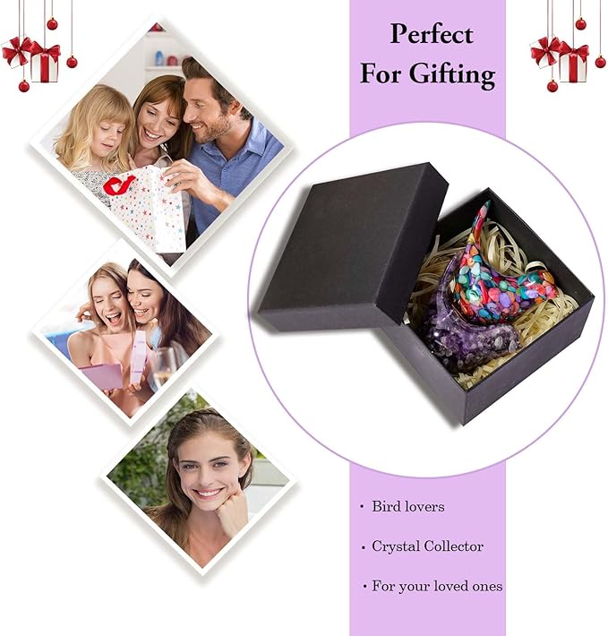 Crystal Bird Figurines, Resin Animal Statues, Miniature Decorative Gravel Birds, Home Decor (2PCS-Purple+Colorful)