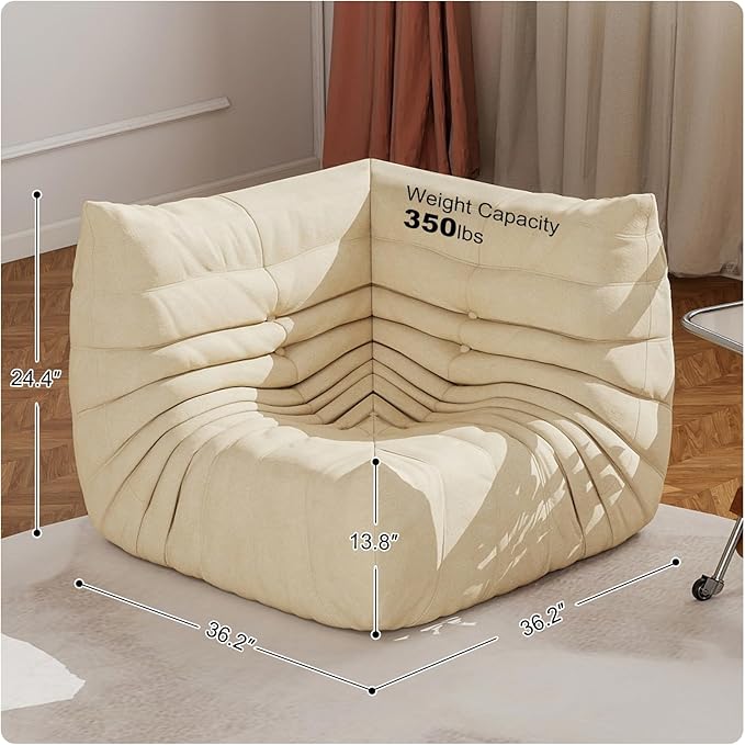 Full Foam Corner Chair – Comfortable Floor Couch for Adults, Waterproof Upholstery, Armless Fireside Lounge Chair for Living Room, Apartment, or Office (White)