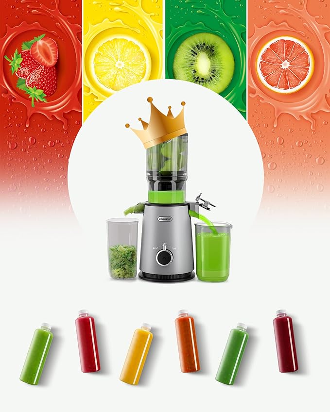 Cold Press Juicer, ECOSELF Juicer Machines with 4.35" Large Feed Chute Fit Whole Fruits & Vegetables, Self Feeding for Juice Extractor Machine, Easy to Clean and Assemble, High Juice Yield
