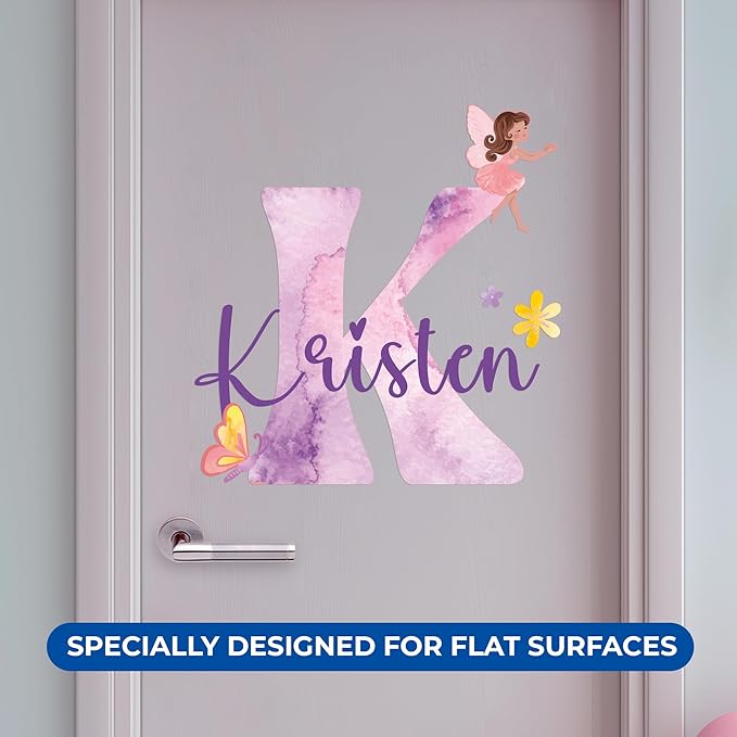 CRYPTONITE Custom Stickers Name & Initial for Fairy Decor I Fairy Pink Room Decor for Girl Bedroom Decor I Personalized Fairy Wall Decals for Little Girl Room Decor I Multiple Size Options (D. Fairy)