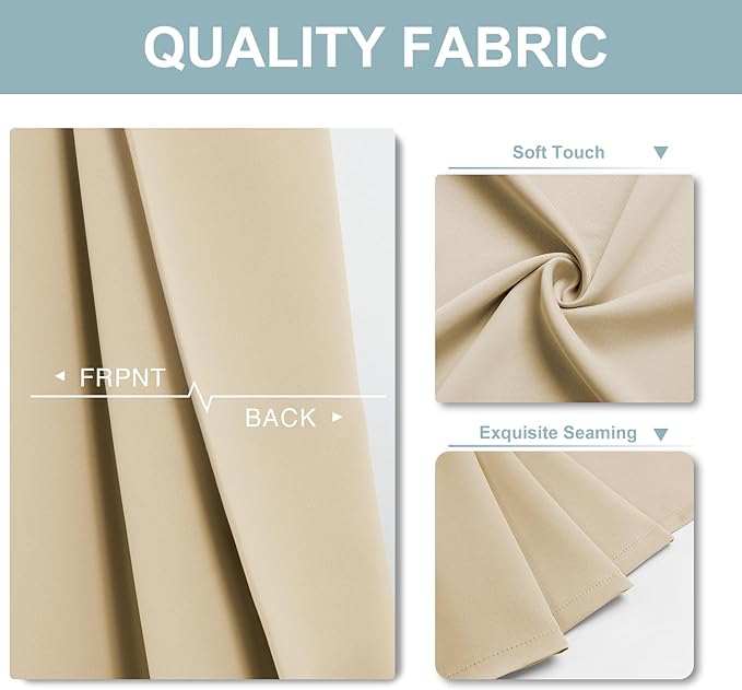 ChrisDowa Blackout Curtains 72 inches Long for Bedroom - 2 Panels Set Grommet Thermal Insulated Room Darkening Curtains for Living Room (Biscotti Beige, 52 x 72 Inch)