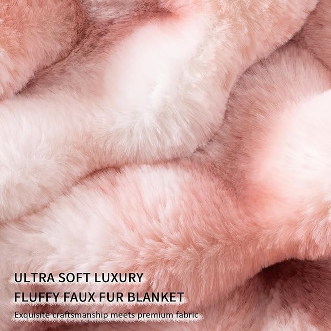 Cozy Faux Fur Throw Blanket for Couch-Warm Fuzzy Throw Blanket, Soft Plush Thick Bubble Blankets for Bedroom and Living Room, Furry Luxury Blanket, 90 x 108, Tie-Dye Pink