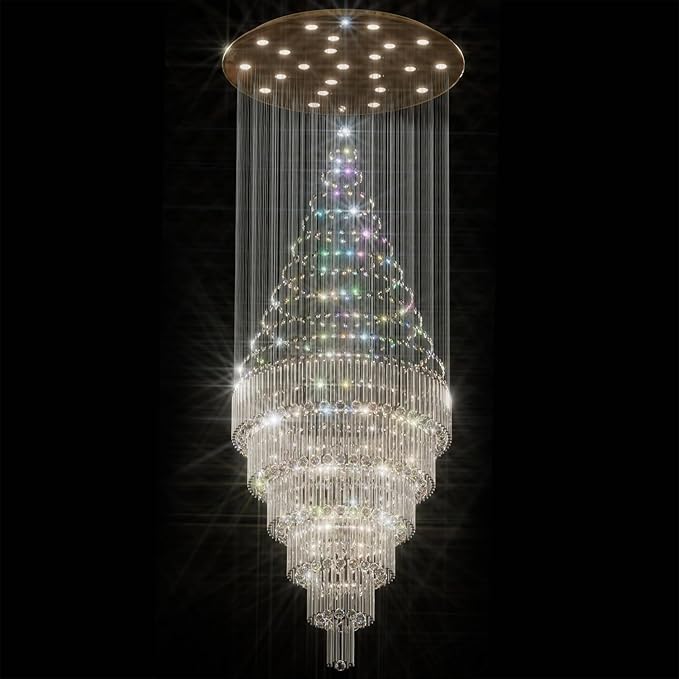 Flashing God D48''X H120''High Ceiling Chandelier Crystal Raindrop Gold Chandeliers Large Villa Chandelier Entrance Foyer Hight Ceiling Lighting LED Dimmable 2700K-4500K-6000K 24 LED Bulbs Include