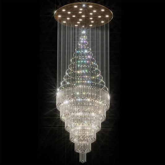 Flashing God D48''X H120''High Ceiling Chandelier Crystal Raindrop Gold Chandeliers Large Villa Chandelier Entrance Foyer Hight Ceiling Lighting LED Dimmable 2700K-4500K-6000K 24 LED Bulbs Include