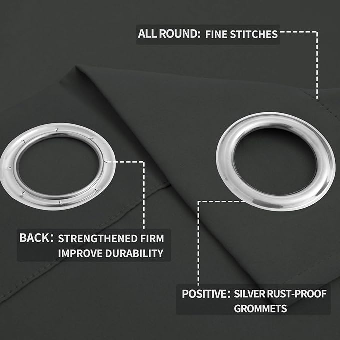 Easy-Going Blackout Curtains for Bedroom, Solid Thermal Insulated Grommet and Noise Reduction Window Drapes, Room Darkening Curtains for Living Room, 2 Panels (52x46 in,Dark Gray)