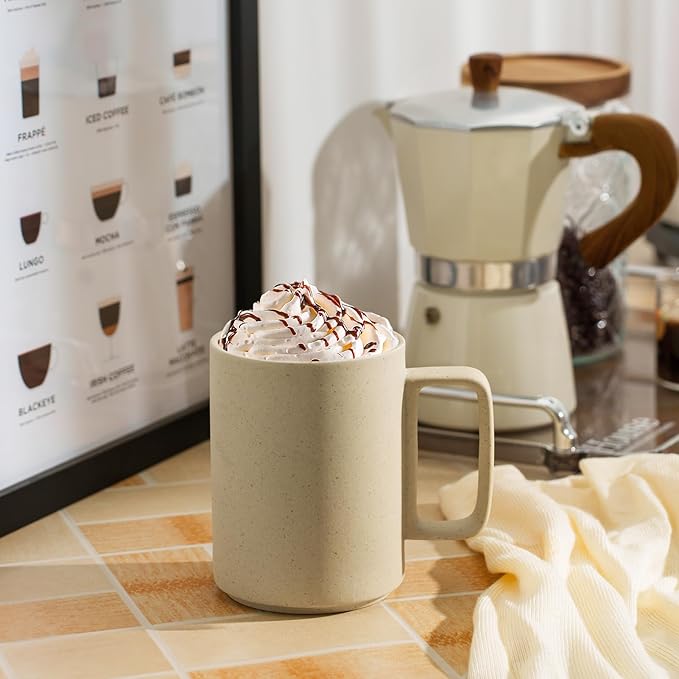 E-liu Porcelain Tea Mugs Coffee Mug Set, Large 15 Ounces Cups for Coffee, Tea, Cocoa, and Mulled Drinks, Set of 6, Unglazed (Natural)