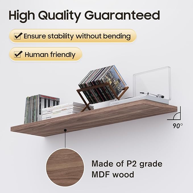 Floating Shelf, Set of 2 Wall Shelf, 30 in W x 12.75 in D x 2 in H Wooden Floating Wall Shelf with Invisible Brackets for Living Room/Bedroom/Bathroom/Kitchen Storage and Decor, Walnut