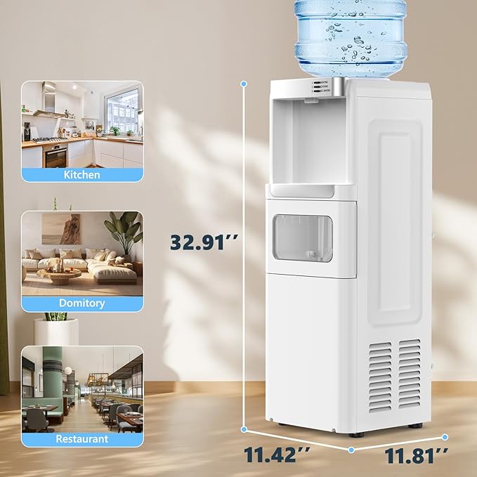 COWSAR 3-in-1 Water Cooler with Ice Maker, Hot & Cold Top Loading, Water Dispenser for 5 Gallon Bottle, 33LBS/24H Ice Maker with Child Safety Lock, White