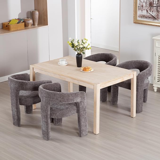 Charcoal Grey Chenille Dining Chairs Set of 2, Modern Barrel Dining Room Chairs Upholstered Accent Chair with Arms and Round Back for Living Room Kitchen Armchair No Assembly Needed