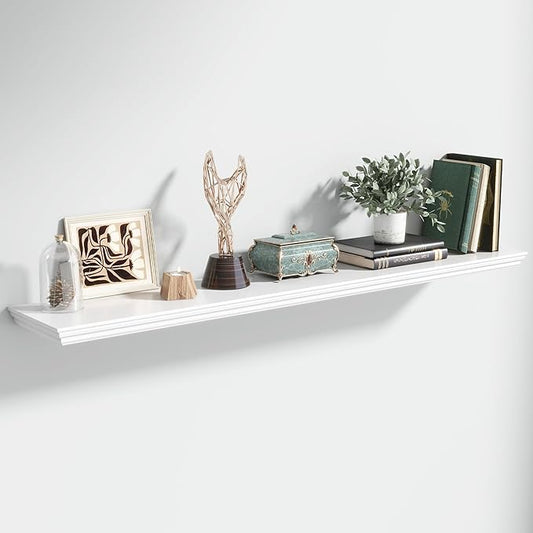 Floating Shelves for Wall, 55 Inch Long Wall Mounted White Hanging Shelf for Kitchen, Living Room, Office, Bedroom, Bathroom, Retro Vintage Wood Bookshelf for House Decor