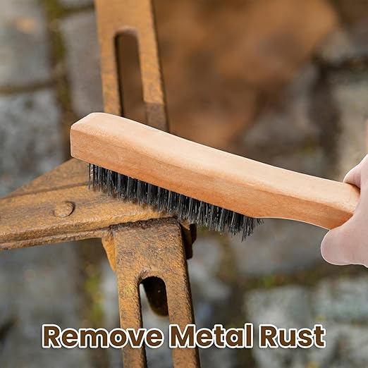 Elsjoy 12 Pack Wire Brush with Wooden Handle, 10 Inch Stainless Steel Wire Scratch Brush Wire Cleaning Brush Set for Removing Rust, Paint, Welding Slag