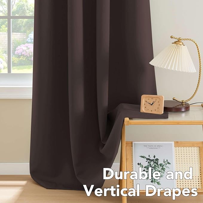 H.VERSAILTEX Brown Blackout Curtains 2 Panels Room Darkening Curtains Window Panel Drapes Kitchen Curtains- (Chocolate Brown Color)- 52 inch Wide by 84 inch Long Solid Pattern, Grommet Top