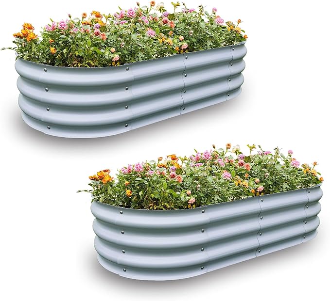 Gardmax 2 Pack Galvanized Raised Garden Bed, Lightweight Planter Boxes Outdoor with Easy Assembly, Large Garden Bed for Vegetables, Fruits, Flower Silver