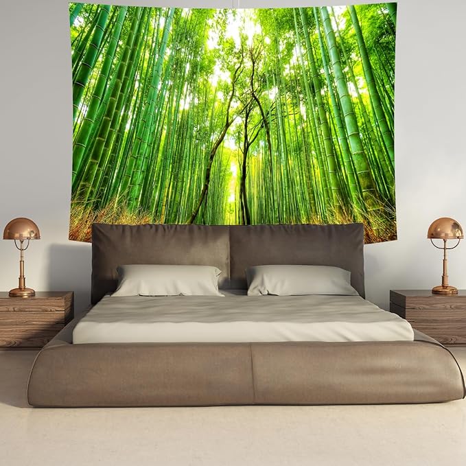Delur Forest Pathway Tapestry Sunset Tropical Rainforest Nature Tree Tapestry Wall Hanging Sunrise Scenic Natural Green Landscape Headboard for Bedroom Living Room Home Decor (59.1" x 78.7")