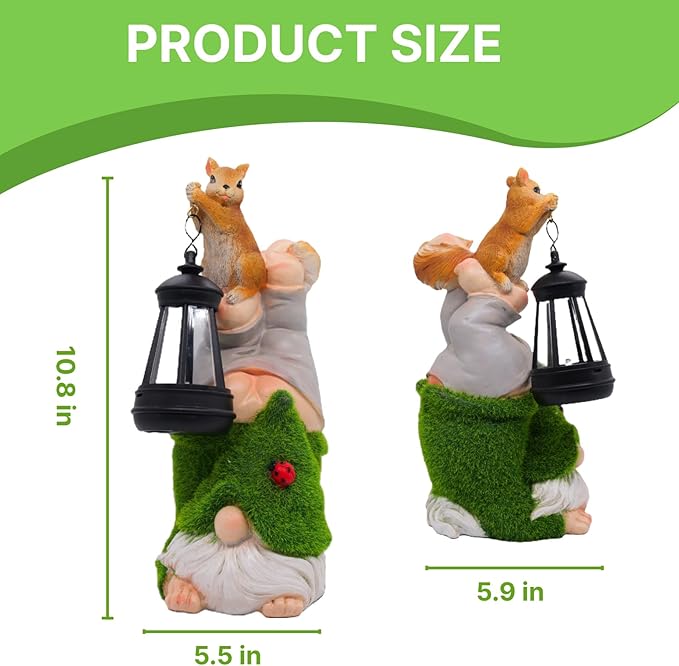 Garden Gnome Statues Decor with Solar Lights, Outdoor Decorations for Yard Porch Lawn Balcony Patio, Housewarming Gifts