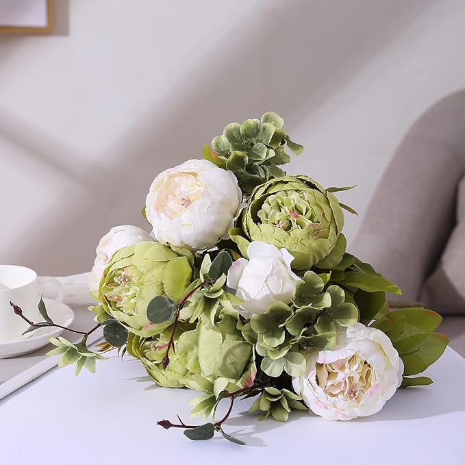 Duovlo Fake Flowers Vintage Artificial Peony Silk Flowers Wedding Home Decoration,Pack of 1 (New Green)