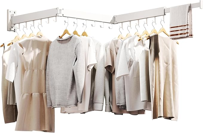 Clothes Drying Rack Wall Mounted,Drying Rack Clothing,Laundry Drying Rack Wall Mount,Collapsible Drying Racks for Laundry,Retractable,Foldable,Clothes Hanger Rack,Clothes Dryer Rack,White Color