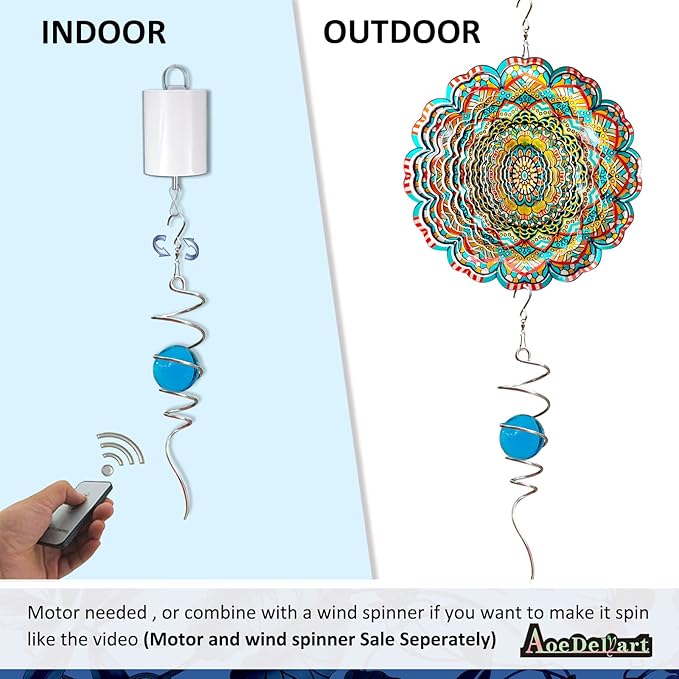 Gazing Ball Spiral Decorative Wind Spinner Tail with Blue Glass Orb,Wind Spinner Spiral Stabilizer,Hanging Visual Illusion in Spinning Yard Art Decor,Indoor Outdoor Garden Decoration-13 in