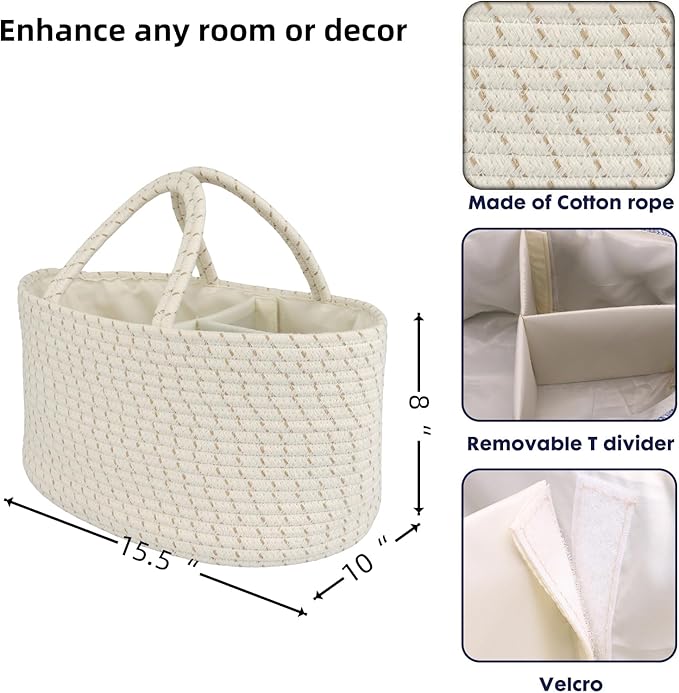 Diaper Caddy Organizer Cotton Rope Baby Basket Nursery Storage and Portable Tote Bag for Car Ideal Baby Shower Gifts and Registry Must-Have for Newborn Essentials Large striped